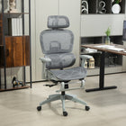 HOMCOM - Chaise de bureau ergonomique en maille à haut dossier - gris-Appuie-tête réglable, accoudoirs 3D réglables haut/bas, avant/arrière et gauche/droite, soutien lombaire réglable, hauteur d’assise 19,3 po-22,4 po (49-57 cm) et réglage de profondeur