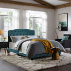 Modway Amelia Performance Velvet Queen Bed - Sea Blue-Performance Velvet Upholstery