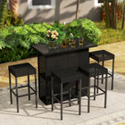 Outsunny - Ensemble de bar de patio 5 pièces avec Table de bar à dessus en verre trempé et étagères, 4 chaises de bar, noir-Construit avec un cadre en acier et du rotin PE avec un savoir-faire exquis