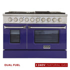 Kucht 48" KDF Series Pro Style Natural Gas Dual Fuel Range - Stainless Steel/Blue-Professional class range features 2-20000 BTU dual burners with simmer, 2-12000 BTU burners, 2-9000 BTU burners and 2-6000 BTU burners