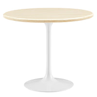 Modway Lippa 36" Round Faux Travertine Dining Table - White Travertine-Artificial Travertine