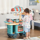 Qaba Kids Fast Food Shop Cart Cash Register Toy - Multicoloured - Set of 50-The label will roll up when press the left side of the register, and the drawer will pop up when press the right side 