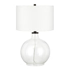 Hudson&Canal - Lampe de table Laelia 63 cm de haut avec abat-jour en tissu - Verre transparent/Bronze noirci/Blanc-Design côtier pour votre salon, votre espace de travail ou votre table de chevet