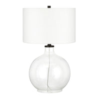 Hudson&Canal - Lampe de table Laelia 63 cm de haut avec abat-jour en tissu - Verre transparent/Bronze noirci/Blanc-Design côtier pour votre salon, votre espace de travail ou votre table de chevet