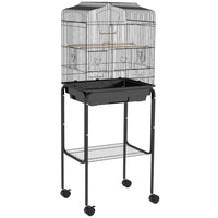 PawHut 49" H Rolling Bird Cage with Accessories, Detachable Stand and Storage - Black-Bird enclosure with ample space for small birds such as finches and budgies 