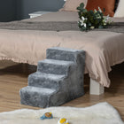 PawHut 4-Step Pet Stairs - Light Grey-Removable cover for easy washing by hand or machine 