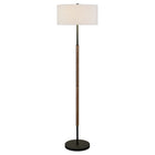 Hudson&Canal Simone 2-Light Floor Lamp with Fabric Shade - Blackened Bronze/Rustic Oak/White-Paired with a white drum fabric shade