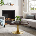 Modway Lippa 36" Round Wood Coffee Table - Gold Cherry Walnut-Chip-Resistant Metal Pedestal Base