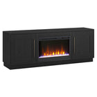 Hudson&Canal - Meuble TV Tillman avec foyer en cristal de 26 pouces pour téléviseurs jusqu'à 75 pouces - Grain noir-Comprend une cheminée électrique avec un lit de flammes en cristal et deux armoires fermées avec 4 étagères pour un grand espace de rangement