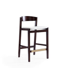 Manhattan Comfort Klismos 20" Mid-Century Modern Faux Leather Upholstered Counter Stool - Ivory and Dark Walnut - 3 Pack-Upholstered in Faux Leather with Foam Padding