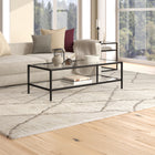 Hudson&Canal Hera 54"W Rectangular Coffee Table with Glass Shelf - Blackened Bronze-Features easy assembly