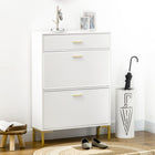 HOMCOM Modern Shoe Storage Organizer with Flip Doors - White-Top drawer provides additional storage