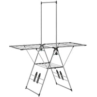 HOMCOM Foldable Stainless Steel Laundry Rack for Drying Clothes - Silver-Features multiple zones with lots of space, keeping all your family's laundry organised 