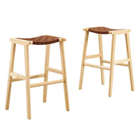 Modway - Saoirse Cuir Tabouret de bar en bois - Brun naturel - Ensemble de 2-Cuir tissé