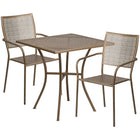 Table de jardin carrée en acier de 28 po et 2 chaises au dossier carré, intérieur/extérieur, doré [CO-28SQ-02CHR2-GD-GG]-Ensemble comprenant 1 table et 2 chaises