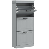 HOMCOM Narrow Shoe Cabinet with Flip Drawers & Adjustable Shelf - Grey-Modern shoe cabinet matches the home furniture of most styles