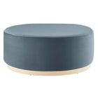 Modway Tilden Large 38" Round Performance Velvet Upholstered Ottoman - Cadet Blue/Natural-Performance Velvet Upholstery