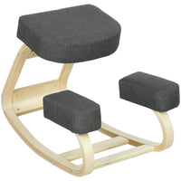 HOMCOM - Chaise à genoux ergonomique en bois avec coussins épais pour améliorer la posture - gris foncé-Développez une bonne posture, prévenez la bosse ou la myopie 