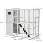 PawHut - Grande maison pour chat d’extérieur en bois avec grand enclos de jeu - 76,8 po L x 37,2 po l x 68,7 po H - blanc-Maison principale à plusieurs niveaux avec portes et fenêtres pour un accès facile et une meilleure circulation de l'air 
