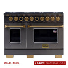 Kucht 48" KXD Series Dual Fuel Range Natural Gas - Gemstone-Cook and bake like a pro with 2 separate ovens with large oven windows, the main is a heavy-duty blue porcelain oven with 4.2 cu. ft. of capacity while the additional side oven has 2.5 cu. Ft