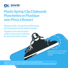 Davis Group - Presse-papiers en plastique avec pince à ressort lettre - couleurs fluo translucides assorties - Paquet de 6-Les planchettes sont munies d’une pince en métal solide