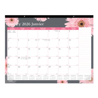 Blueline - 2026 Calendrier sous-main mensuel Ruban Rose - 22 po x 17 po - Marguerite Rose - Bilingue-12 mois: janvier 2026 à décembre 2026