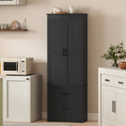 HOMCOM 67" H Farmhouse Kitchen Pantry Cabinet - Black-Built with robust MDF and particle board for long-lasting use and easy daily cleaning 