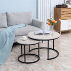 HOMCOM 29" Round Stacking Tables - Grey Wood Grain - 2 Pack-They can be used separately or together or nested to save space when not in use