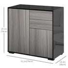 HOMCOM 31.1" L High Gloss Buffet Sideboard with 2 Drawers - Gray and Black-Adjustable shelves in the two cabinets for customized storage space