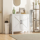 HOMCOM 31.5" L Farmhouse Kitchen Storage Cabinet - White-Solid particle board construction, metal hinges, and an anti-tip kit for enhanced stability