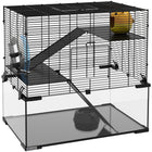 PawHut - Cage à Hamster/Gerbille avec Bassin en Verre - Noir-Trois niveaux pour beaucoup d'espace