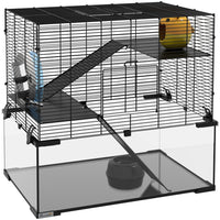 PawHut - Cage à Hamster/Gerbille avec Bassin en Verre - Noir-Trois niveaux pour beaucoup d'espace