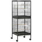 PawHut - Cage à oiseaux 2 en 1 avec roues, plateau amovible 55 po H - noir-Construction en acier solide et durable 