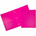 JAM Paper Heavy Duty Plastic 3 Hole Punch Two-Pocket School Folders - Fuchsia Pink - 6 Pack-Durable Plastic 3-Hole Punch Folders | Colour: Fuchsia Pink