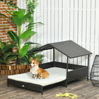 PawHut - Niche pour chien extensible en rotin pour extérieur et intérieur avec toit crème blanc-Le design coulissant offre un espace de détente supplémentaire 