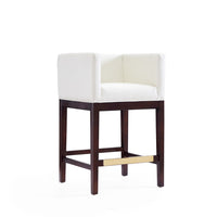 Manhattan Comfort - Kingsley tabouret de comptoir 21" style milieu du siècle moderne, revêtement en similicuir ivoire et noyer foncé-Tabouret de comptoir moderne du milieu du siècle avec dossier parfait pour une utilisation au bar et dans la cuisine