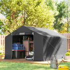 Outsunny 10' x 10' Portable Shed-Features extended edges, ground stakes and ropes for enhanced stability against wind
