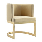 Manhattan Comfort - Chaise de salle à manger moderne Aura 62 cm en velours capitonné, sable et laiton poli-Chaise de salle à manger moderne parfaite pour la salle à manger et comme accent dans le salon