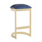 Manhattan Comfort Aura 16.54" Modern Faux Leather Upholstered Bar Stool- Blue and Polished Brass - 2 Pack-Backless Design with Geometric Base