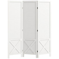 HOMCOM 3 Panel Freestanding Room Divider with Pegboard Display for Home Office - White-Three-panel design creates personal space or divides large rooms with ease 
