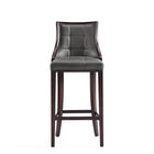 Manhattan Comfort Fifth Avenue 19" Traditional Faux Leather Upholstered Bar Stool - Pebble Grey - 3 Pack-Includes Footrest Base
