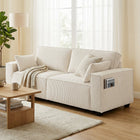 HOMCOM 86" Corduroy 3 Seater Sofa Couch with Spring Cushion - Beige-Extra-wide armrests offer upscale design and functional convenience  