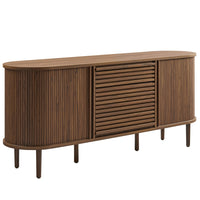 Modway Harlan 67" Fluted Oval Sideboard Cabinet - Walnut-Fluted Vertical and Horizontal Detailing