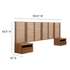 Modway Render 8-Piece Wall Mount King Headboard with Nightstands - Walnut-Assembly Required