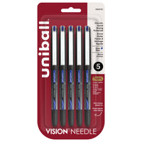 uni-ball Vision Needle Rollerball Pens - 0.5mm - Blue - 5 Pack-Rollerball Pens