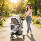 PawHut Deluxe 3-Wheel Pet Stroller with Brake, Canopy, Cupholders - Grey-Breathable mesh windows keep pets cool and comfortable
