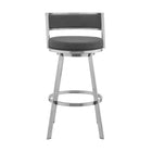 Armen Living - Roman Tabouret de Bar Pivotant de 66 cm de Hauteur de Comptoir en Similicuir Gris et Acier Inoxydable Brossé-4