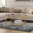 Hudson&Canal - Table basse ron Sivil 91 cm de large avec plateau en verre - Laiton-Nettoyer avec un chiffon doux et sec, sans produits chimiques agressifs ni produits de nettoyage abrasifs
