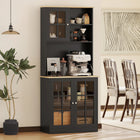 HOMCOM 72" H Kitchen Pantry Cabinet with 3 Units, 2 Open Shelves and Countertop - Black-2 cabinets, 1 open cabinet, and an open countertop shelf provide ample storage space 