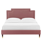 Modway - Liva Lit Simple en velours haute performance avec pieds en bois et manchons dorés - Vieux rose-Capacité de poids du cadre du lit : 800 lb